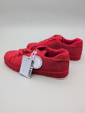 Lucky Step Women's Red Rhinestone Embellished Sneakers Size 8 US, EU38, UK 5
